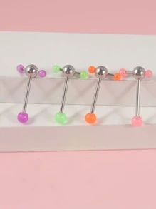 4入組時尚球裝飾舌槓鈴環不銹鋼男女款無需穿孔隔墊身體首飾 - 彩色 - 查看 4