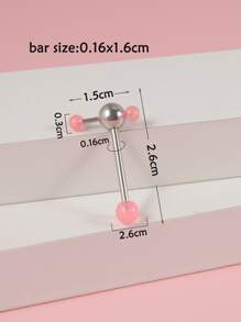 4入組時尚球裝飾舌槓鈴環不銹鋼男女款無需穿孔隔墊身體首飾 - 彩色 - 查看 5