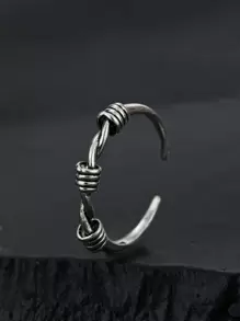 Fashionable and Popular 1pc Men Knot Decor Cuff Ring Copper Jewelry for Jewelry Gift and for a Stylish Look - Antique Silver - View 1