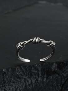 Fashionable and Popular 1pc Men Knot Decor Cuff Ring Copper Jewelry for Jewelry Gift and for a Stylish Look - Antique Silver - View 2