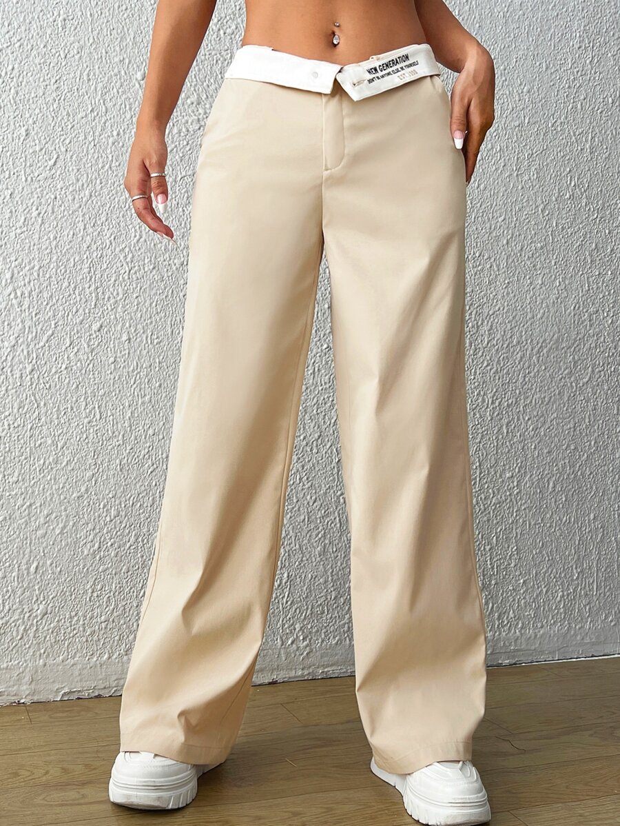 SHEIN EZwear Letter Graphic Slant Pocket Pants