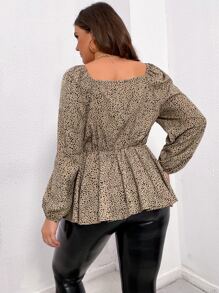 SHEIN LUNE Plus All Over Print Frill Trim Sweetheart Neck Blouse - Multicolor - View 2