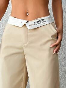 SHEIN EZwear Letter Graphic Slant Pocket Pants