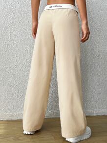 SHEIN EZwear Letter Graphic Slant Pocket Pants