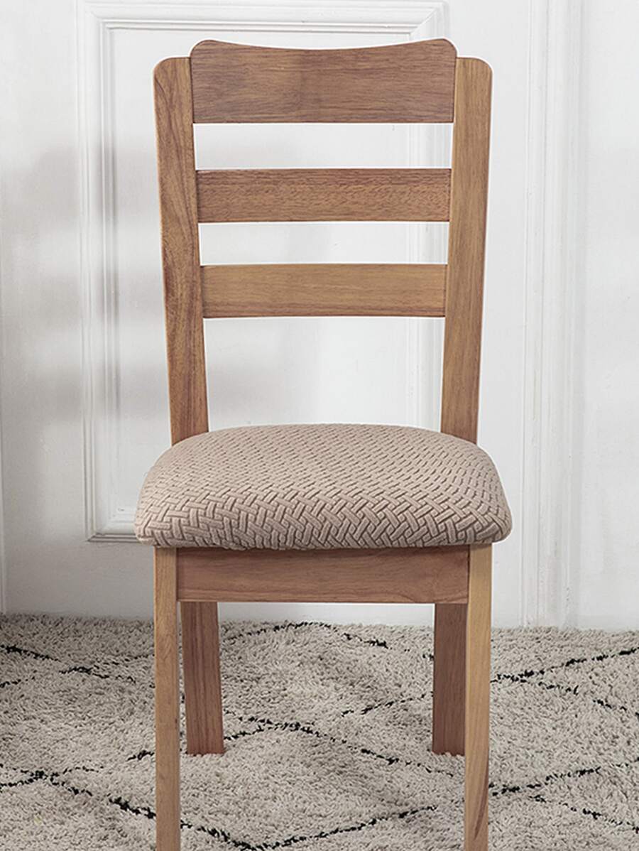 1pc Waterproof Elastic Chair Seat Cover,Solid Jacquard Chair Cover,Stretchy Removable For Dining Room,Banquet House,Kitchen - Camel - View 1