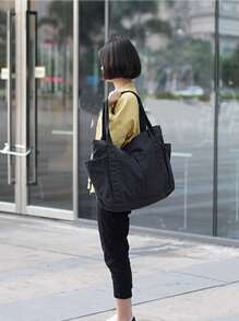 Bolsa de compras minimalista de gran capacidad - Negro - Ver 4