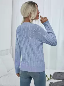 SHEIN LUNE 秋冬季斜肩针织套头衫 - 淺藍色 - 查看 2