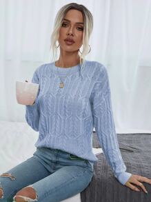 SHEIN LUNE 秋冬季斜肩针织套头衫 - 淺藍色 - 查看 3