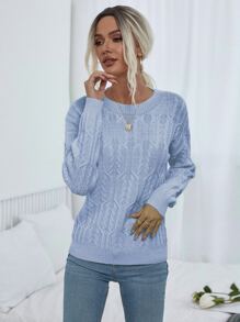 SHEIN LUNE 秋冬季斜肩针织套头衫 - 淺藍色 - 查看 4