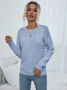 SHEIN LUNE 秋冬季斜肩针织套头衫 - 淺藍色 - 查看 6