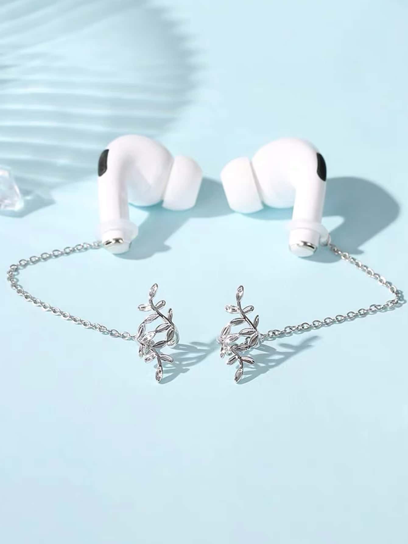 2pcs Leaf Decor Earphone Anti-lost Chain - Silver - View 1