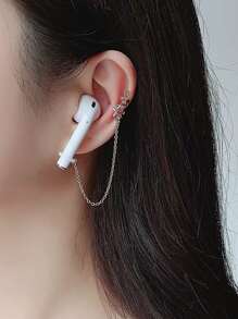 2pcs Leaf Decor Earphone Anti-lost Chain - Silver - View 2