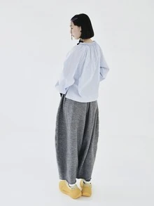 Blusa de rayas ribete fruncido de manga raglán