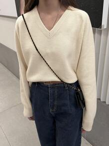 DAZY Jersey de cuello V de manga raglán - Beis - Ver 1