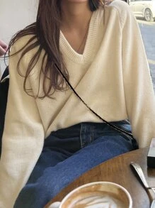 DAZY Jersey de cuello V de manga raglán - Beis - Ver 5