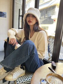 DAZY Jersey de cuello V de manga raglán - Beis - Ver 8