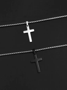 時尚流行2入組男士十字吊飾項鍊不銹鋼朋克嘻哈風格適合珠寶禮物和時尚外觀 - 黑與白 - 查看 2