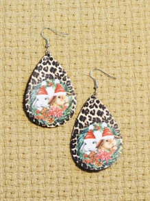 Christmas Rabbit & Leopard Print Water Drop Earrings - Multicolor - View 2
