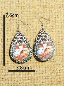 Christmas Rabbit & Leopard Print Water Drop Earrings - Multicolor - View 3