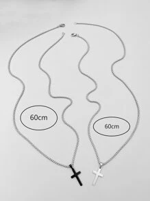 時尚流行2入組男士十字吊飾項鍊不銹鋼朋克嘻哈風格適合珠寶禮物和時尚外觀 - 黑與白 - 查看 3