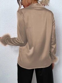 Allurite Camisa de peluche puño de satén - Champán - Ver 2