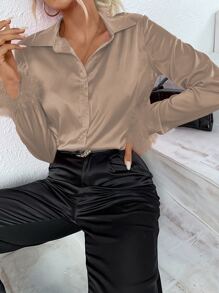 Allurite Camisa de peluche puño de satén - Champán - Ver 6