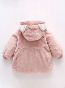 Baby 3D Ear Design Hooded Teddy Coat With Bag - Baby Pink - View 2