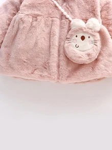 Baby 3D Ear Design Hooded Teddy Coat With Bag - Baby Pink - View 3