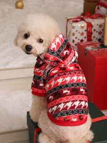 Petsin聖誕老人雪花馴鹿寵物保暖連帽衫1件 - 彩色 - 查看 1