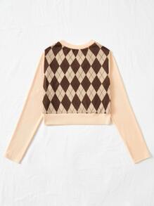 SHEIN Qutie Argyle Pattern Ribbed Knit Tee - Multicolor - View 2