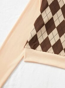 SHEIN Qutie Argyle Pattern Ribbed Knit Tee - Multicolor - View 5