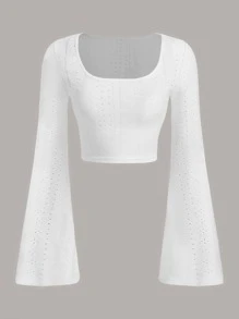 SHEIN EZwear Áo thun nữ Tranh thêu màu trơn Giải trí - trắng - Xem 1