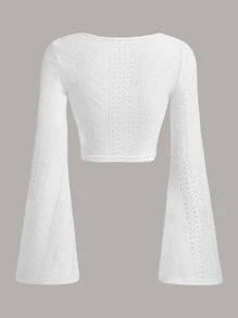 SHEIN EZwear Áo thun nữ Tranh thêu màu trơn Giải trí - trắng - Xem 2