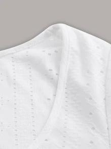 SHEIN EZwear Áo thun nữ Tranh thêu màu trơn Giải trí - trắng - Xem 4