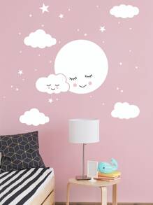 Moon & Cloud Print Wall Sticker - White - View 1