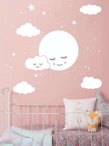 Moon & Cloud Print Wall Sticker - White - View 2