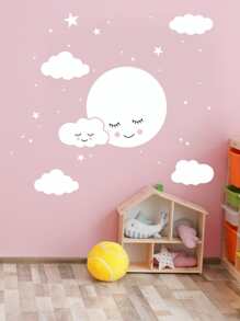 Moon & Cloud Print Wall Sticker - White - View 3