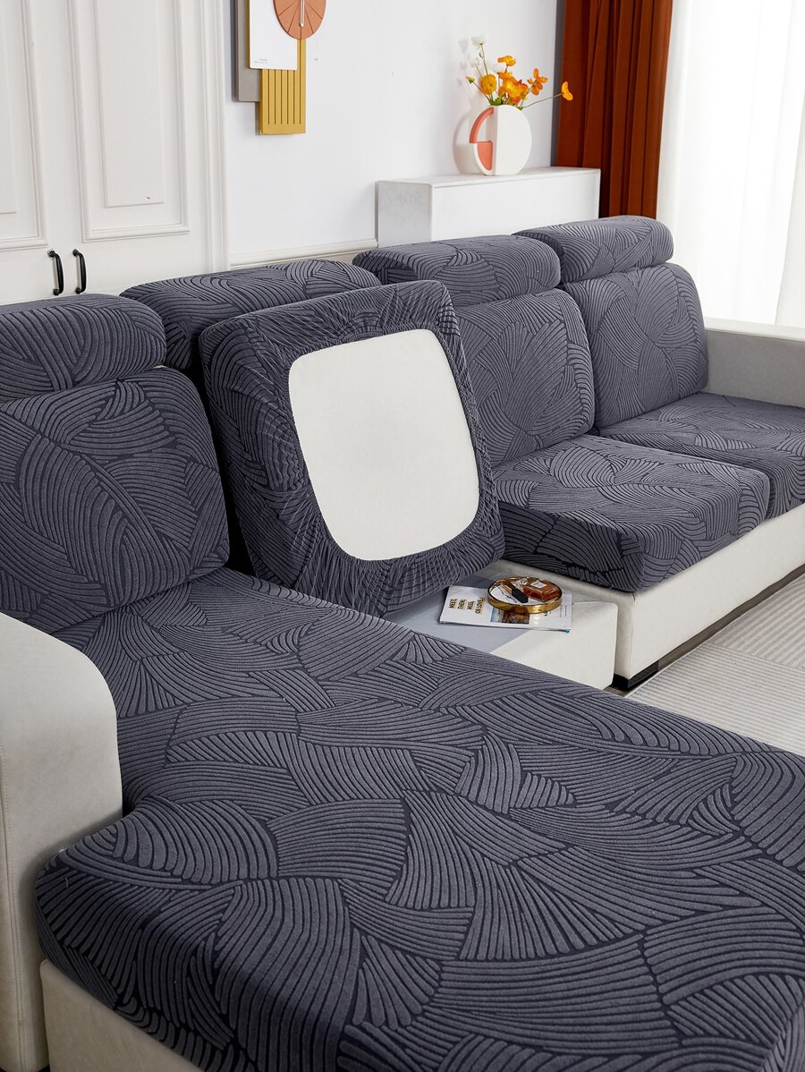 1pc Jacquard Stretchy Sofa Seat Cover - Grey - View 1