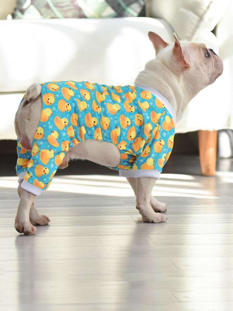 1件可爱小鸭狗狗睡衣，宠物睡衣连体衣外套，狗狗家居服 - 黃色 - 查看 1