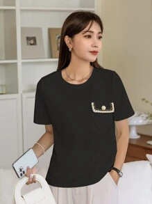 DAZY Pocket Patched Button Detail Tee