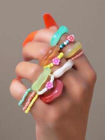 خاتم خرز بديكور زهر 13 قطعة