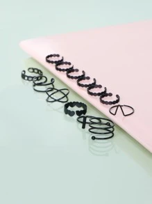 13入組心形裝飾戒指 - 黑色 - 查看 2