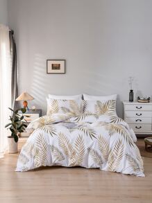 Bộ 3 bộ chăn ga gối in hình lá đồng cổ điển 100% polyester mềm mại (2 vỏ gối + 1 vỏ chăn), không có ruột, lựa chọn hoàn hảo cho trang trí phòng ngủ và phòng khách - Nhiều màu - Xem 2