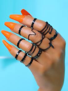 13入組心形裝飾戒指 - 黑色 - 查看 3