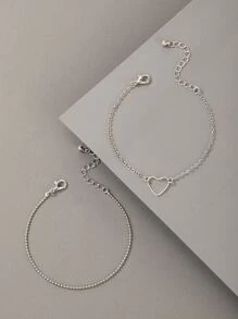 2 piezas Pulsera con adorno de corazón - Plateado - Ver 2
