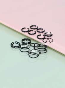 13入組心形裝飾戒指 - 黑色 - 查看 4