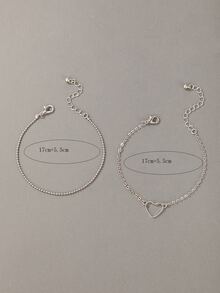 2 piezas Pulsera con adorno de corazón - Plateado - Ver 4