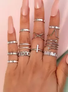 13pcs Simple Ring - Antique Silver - View 2