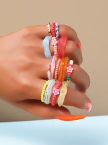 14 piezas anillo con diseño de cuenta - Multicolor - Ver 2