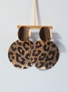 Pendientes largos con redondo con estampado de leopardo - Amarillo Oro - Ver 1